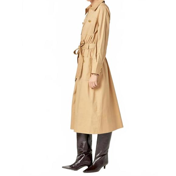 NEW ENGLISH FACTORY modern classic tie-waist dress in trench brown - Picture 2 of 5